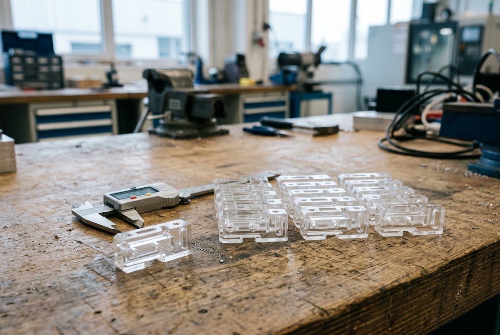 Gotowe części prototypowe z plexi — ilustracja procesu